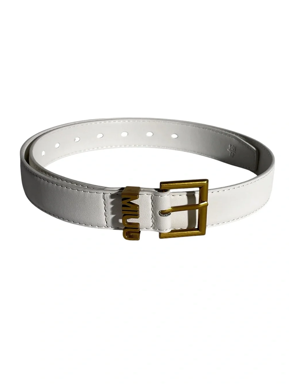💁🏻‍♀️ White Leather Belt with Gold-Tone Logo Buckle 💁🏻‍♀️